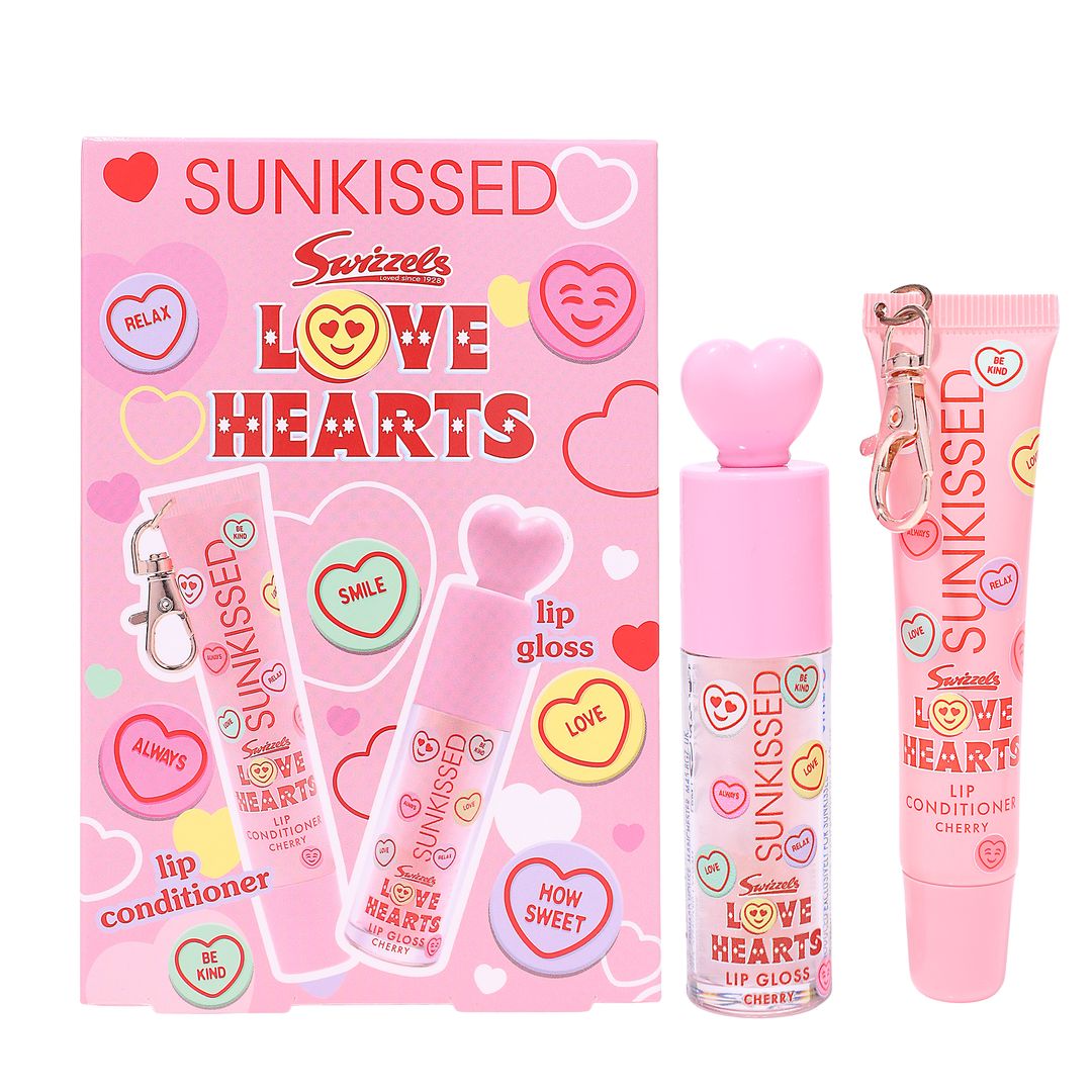 Sunkissed x Love Hearts | Cherry | Lip Gloss & Lip Conditioner Duo Gift Set | Sweet Hydrating Lip Care | SU32484