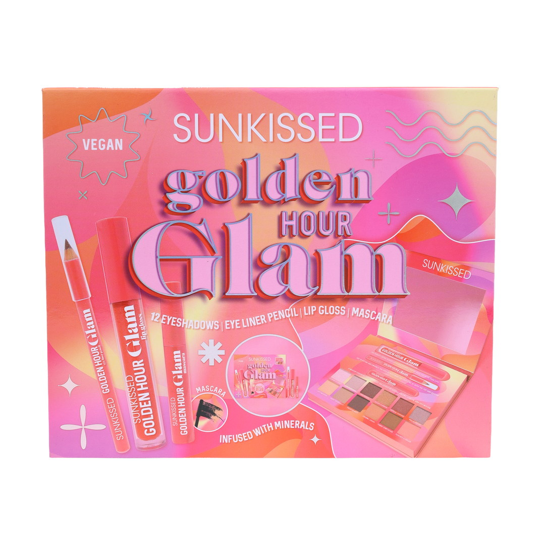 Sunkissed | Golden Hour Glam | Makeup Gift Set – 12 Eyeshadows, Eyeliner, Mascara & Lip Gloss 20.5g | Vegan | SU32531