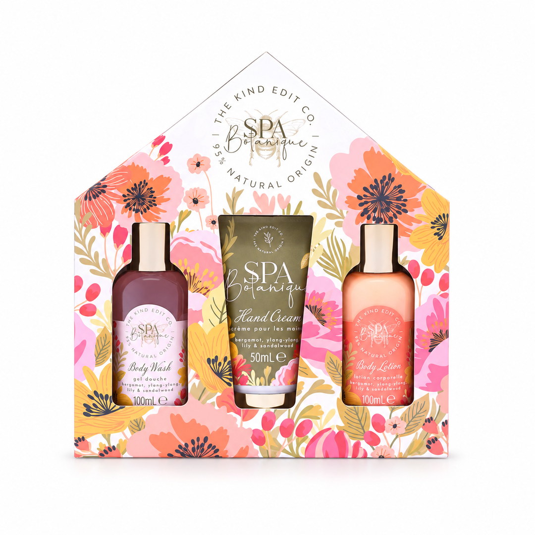 The Kind Edit Co. | Spa Botanique | Bergamot, Ylang-Ylang, Lily & Sandalwood | Blissful Bathe Gift Set 250ml | 3-Piece Bath & Body Ritual | SU32542