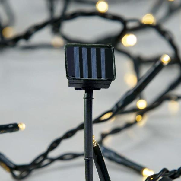 Σειρά με Ηλιακό Συλλέκτη 96 Led 5mm Προέκταση Παροχής 100εκ. Πράσινο Καλώδιο, Θερμό Λευκό Led ανα 10εκ. IP44