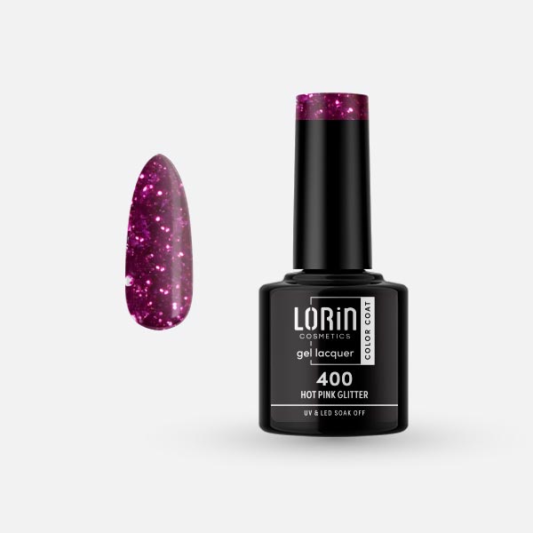 Lorin Gel Lacquer Ημιμόνιμο Βερνίκι 8ml. #400 (Hot Pink Glitter)