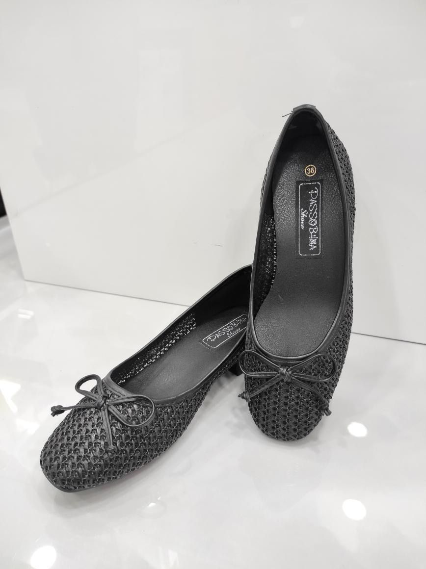 Μπαλαρίνα Ψάθα με Χαμηλό Τακούνι Black