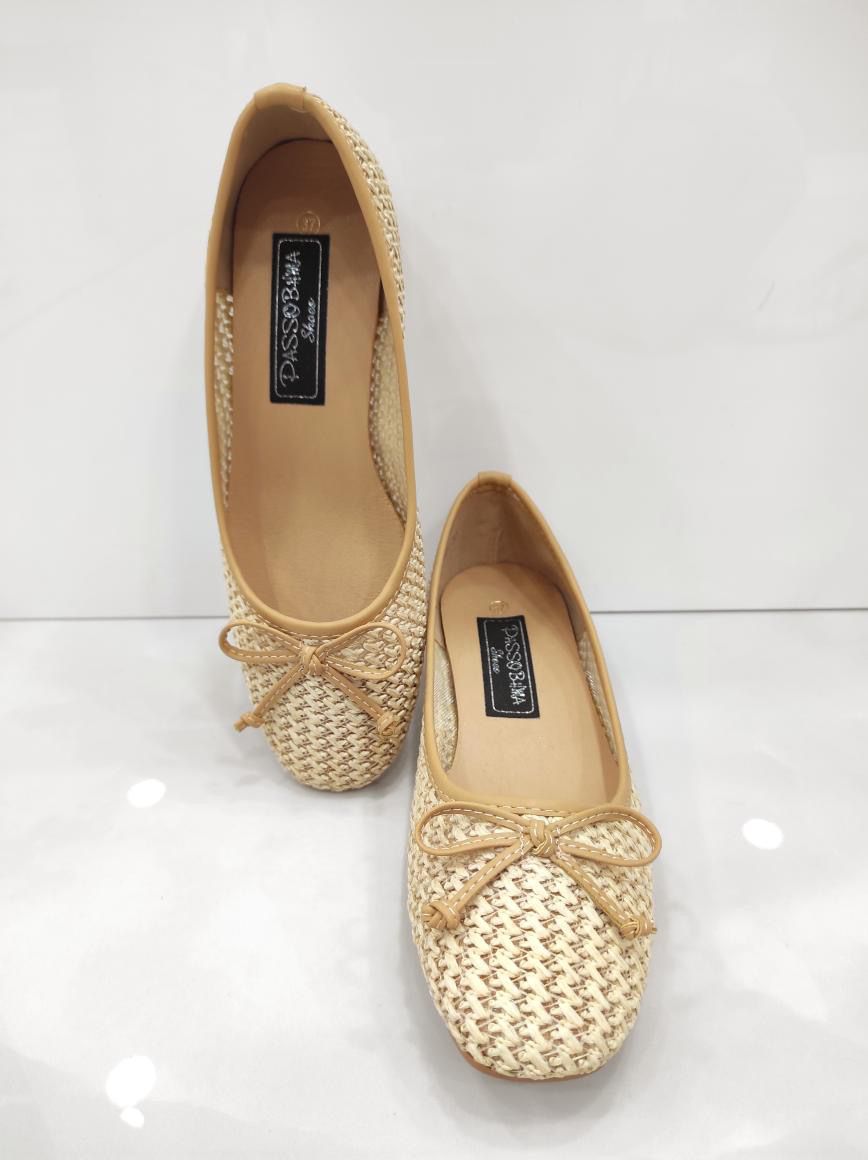Μπαλαρίνα Ψάθα με Χαμηλό Τακούνι Beige