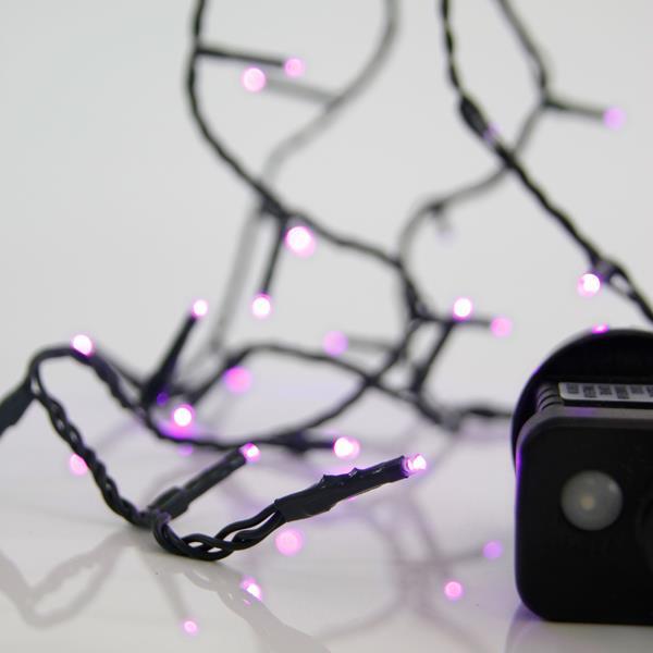 100 Led Σειρά 3mm,31V, 8 Προγράμματα, Μετασχηματιστή με Μνήμη, Προέκταση Παροχής 300cm, Πράσινο PVC Καλώδιο, Μωβ Led ανα 5εκ., IP44