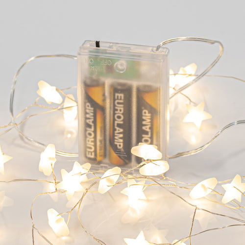 40 Mini Led, Σειρά, με Πλαστικά Αστέρια , Μπαταρίας 3xAA, Timer, Θερμό Λευκό Led ανα 3.5εκ., Προέκταση Παροχής 50εκ., IP20