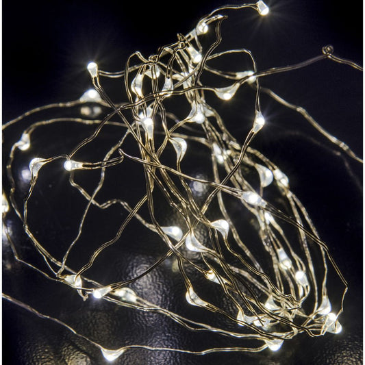 100 Microled Σύρμα Ασημί/Λευκό 8 Προγράμματα 5μ. Εσωτ./Εξωτ. Χώρου