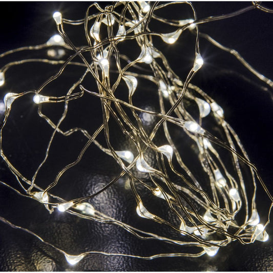 100 Microled Μπαταρίας Ασημί Πάγου Σταθερό 5μ.