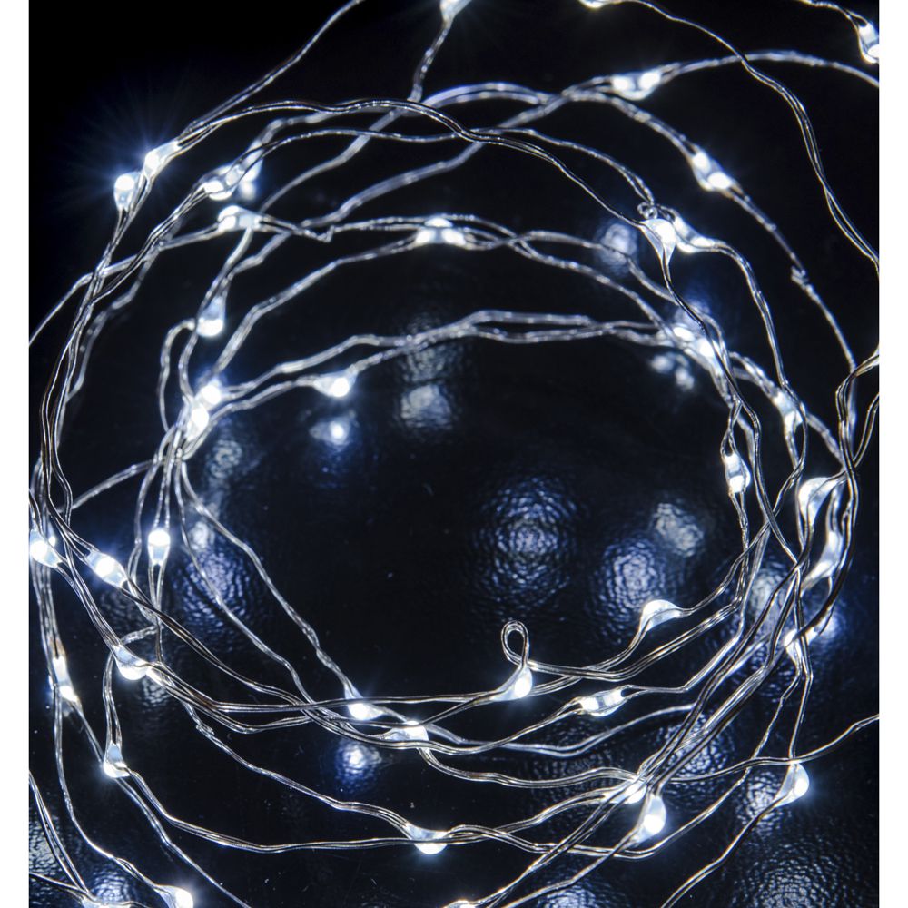 100 Microled Μπαταρίας Ασημί/Λευκό Σταθερό 5μ.