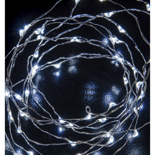 100 Microled Μπαταρίας Ασημί/Λευκό Σταθερό 5μ.