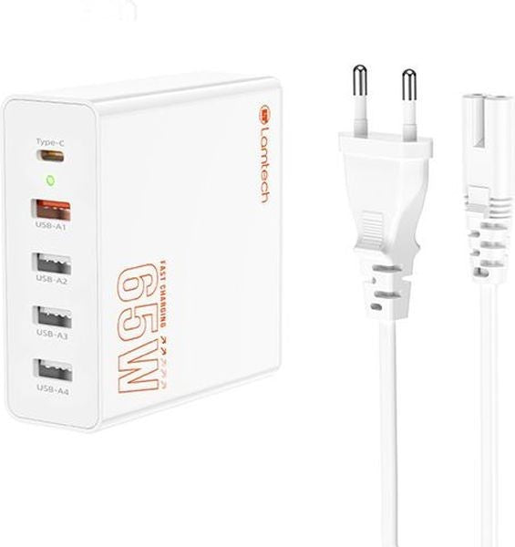 TΡΟΦΟΔΟΤΙΚΟ PD+QC 3.0 220V ΣΕ 4 USB+ TYPE C 65W ΜΕ ΚΑΛΩΔΙΟ 1.5m LAMTECH