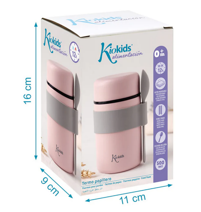 Kiokids Βρεφικό Θερμός Φαγητού με Κουταλάκι Ροζ 500ml.  3598