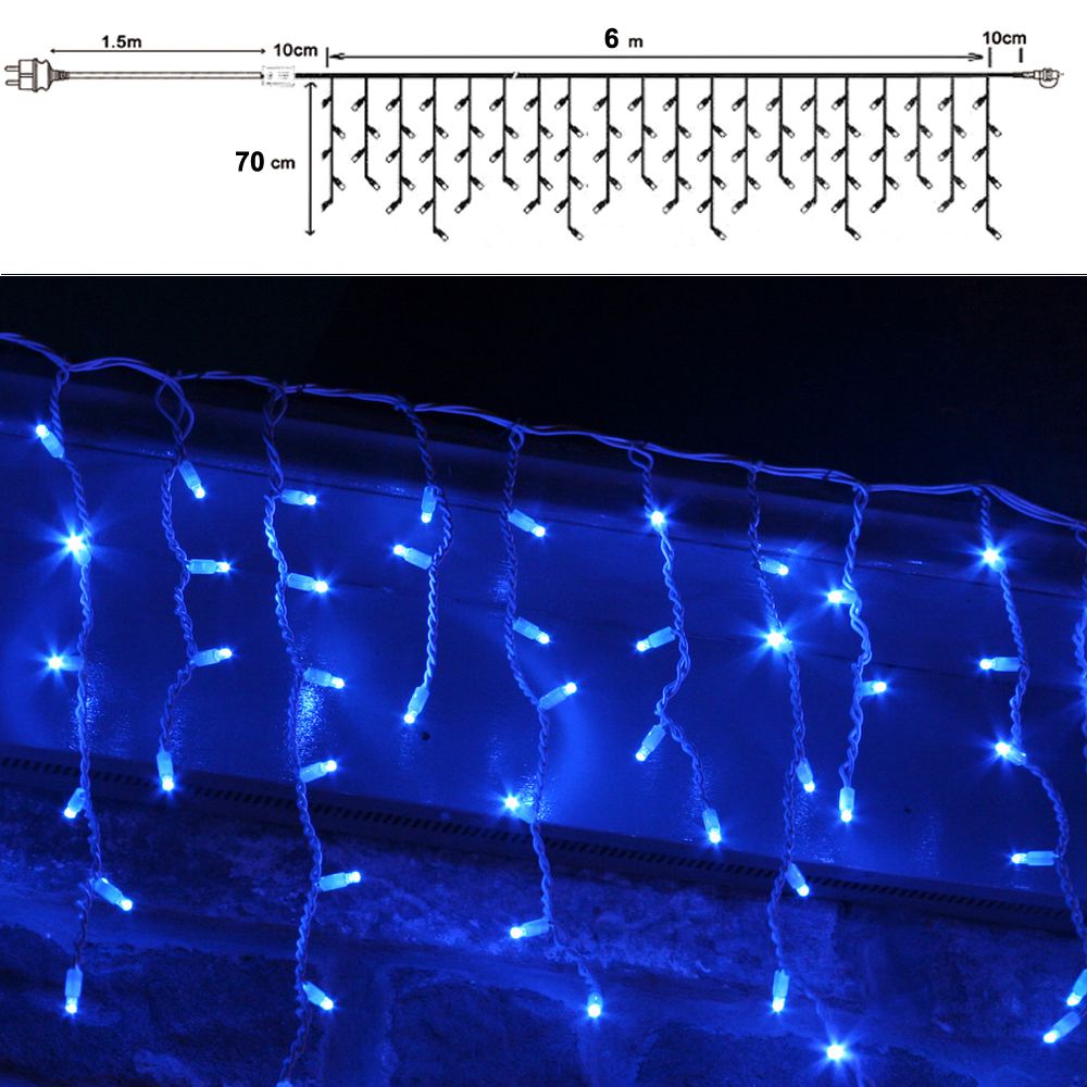 300 Led Σταλακτίτης Διάφανο/Μπλε 8 Προγράμματα 6μ.x70εκ. Εσωτ./Εξωτ. Χώρου