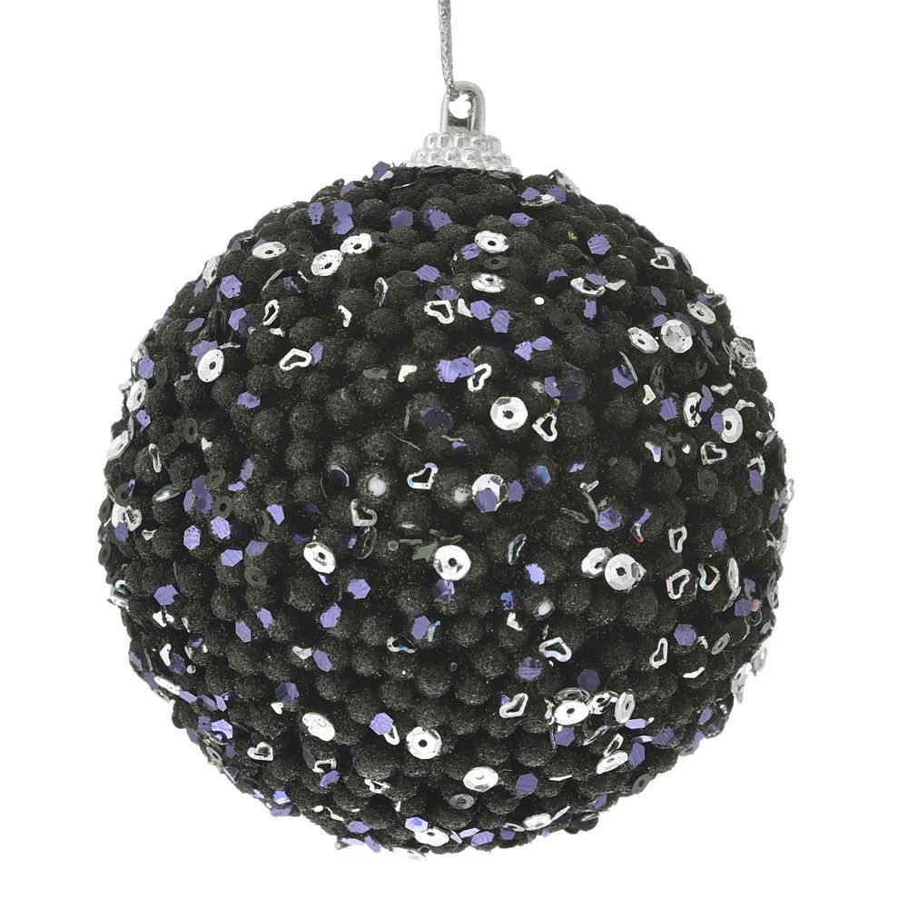 Φ8εκ. Μαύρη Πλαστική Μπάλα Glitter bauble