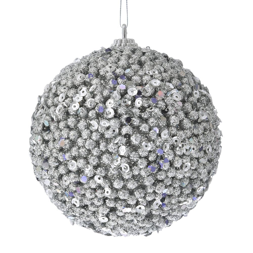 Φ8εκ. Ασημί Πλαστική Μπάλα Glitter bauble