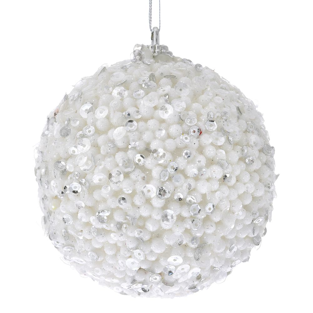 Φ8εκ. Λευκή Πλαστική Μπάλα Glitter bauble