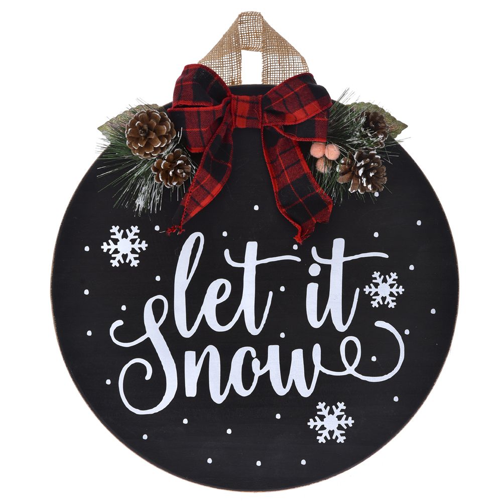 Ξύλινη Στρόγγυλη Πινακίδα "Let it Snow" 35εκ.