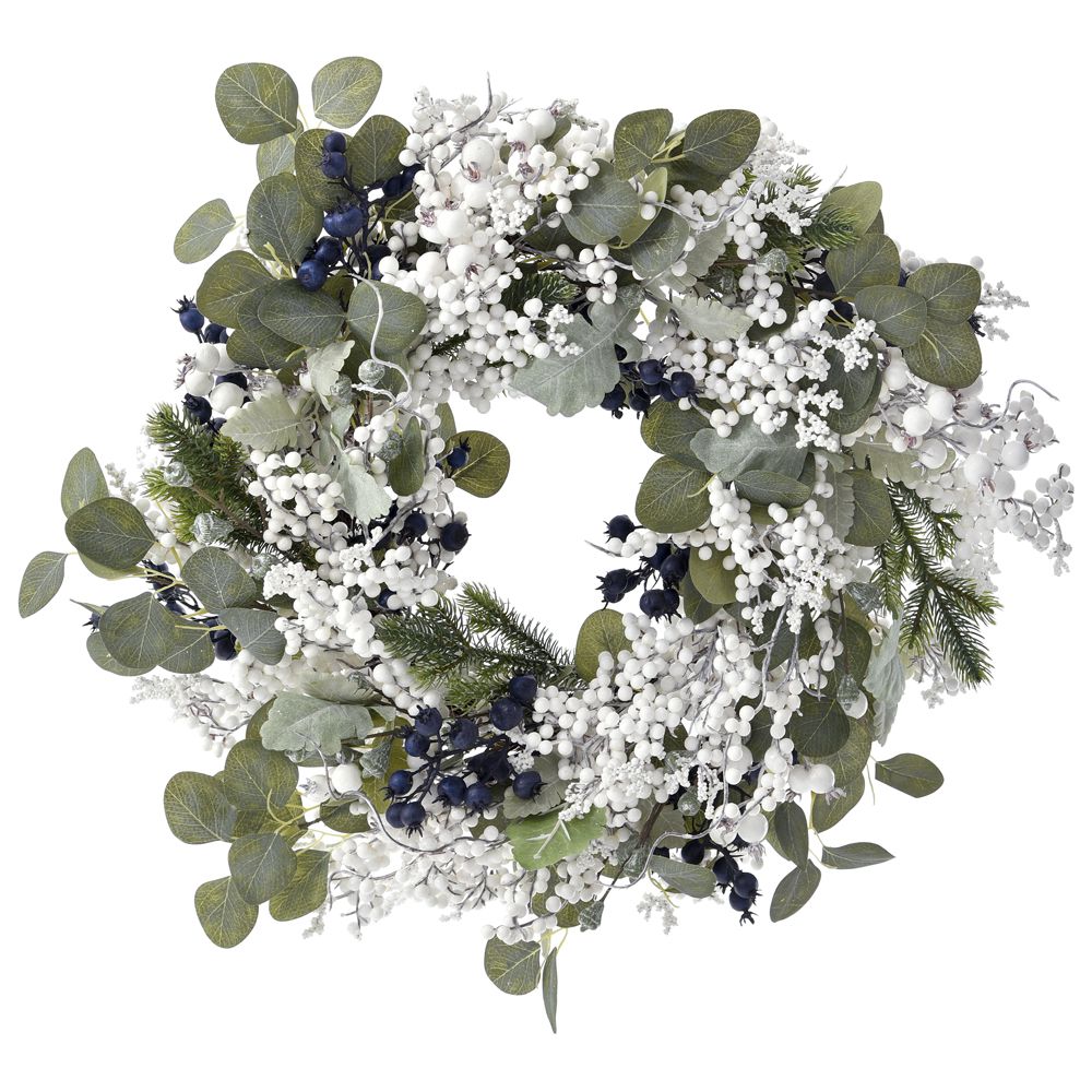 Πράσινο και Λευκό Στεφάνι με Blueberries 50εκ.