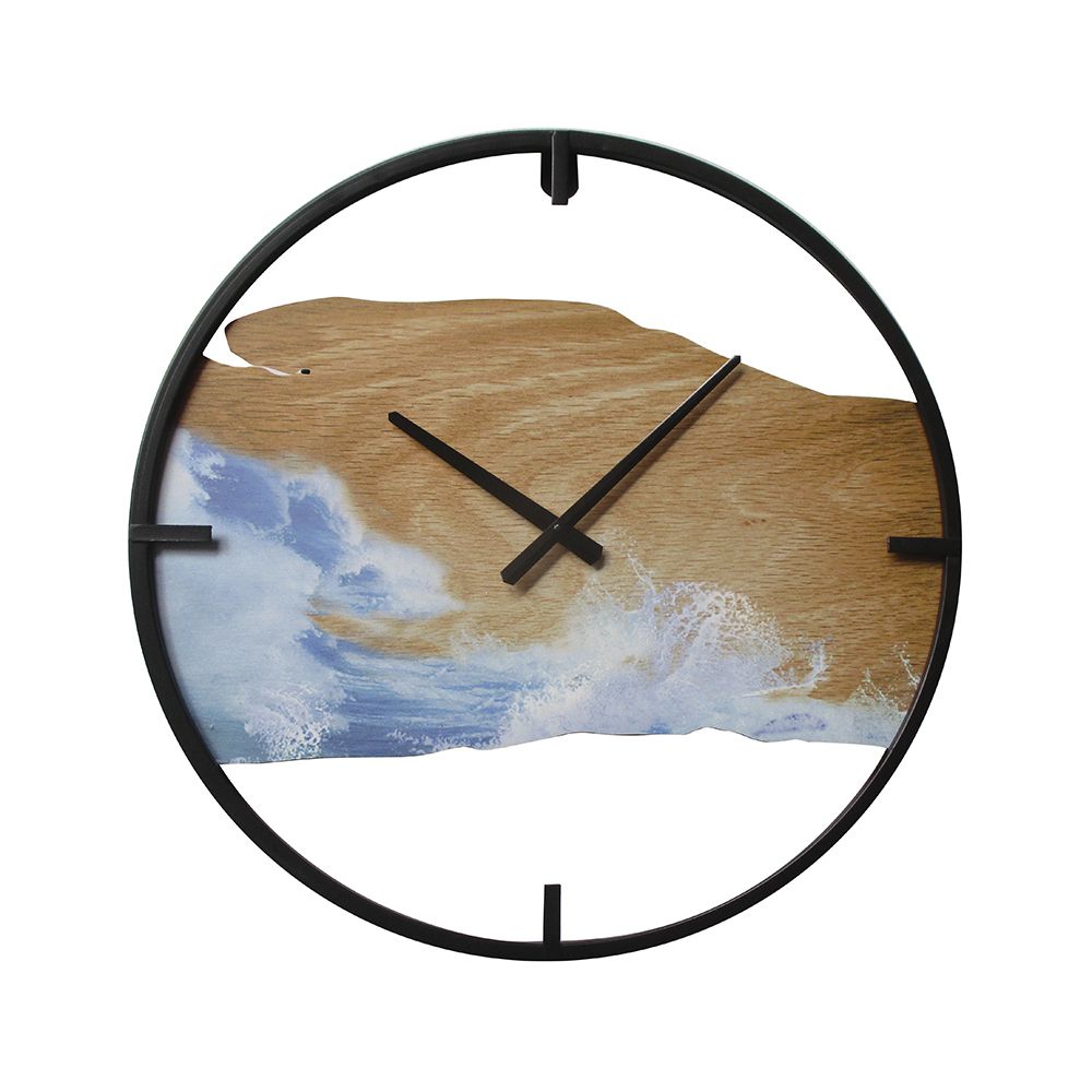 Σιδερένιο Ρολόι Τοίχου με Τύπωμα σε Ξύλο "Waves" 55x55x4εκ.