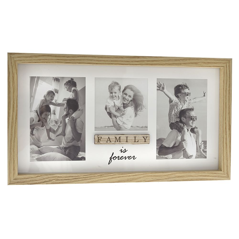 Τριπλή Κορνίζα Απομίμηση Ξύλου "Family is Forever" 21x37εκ.