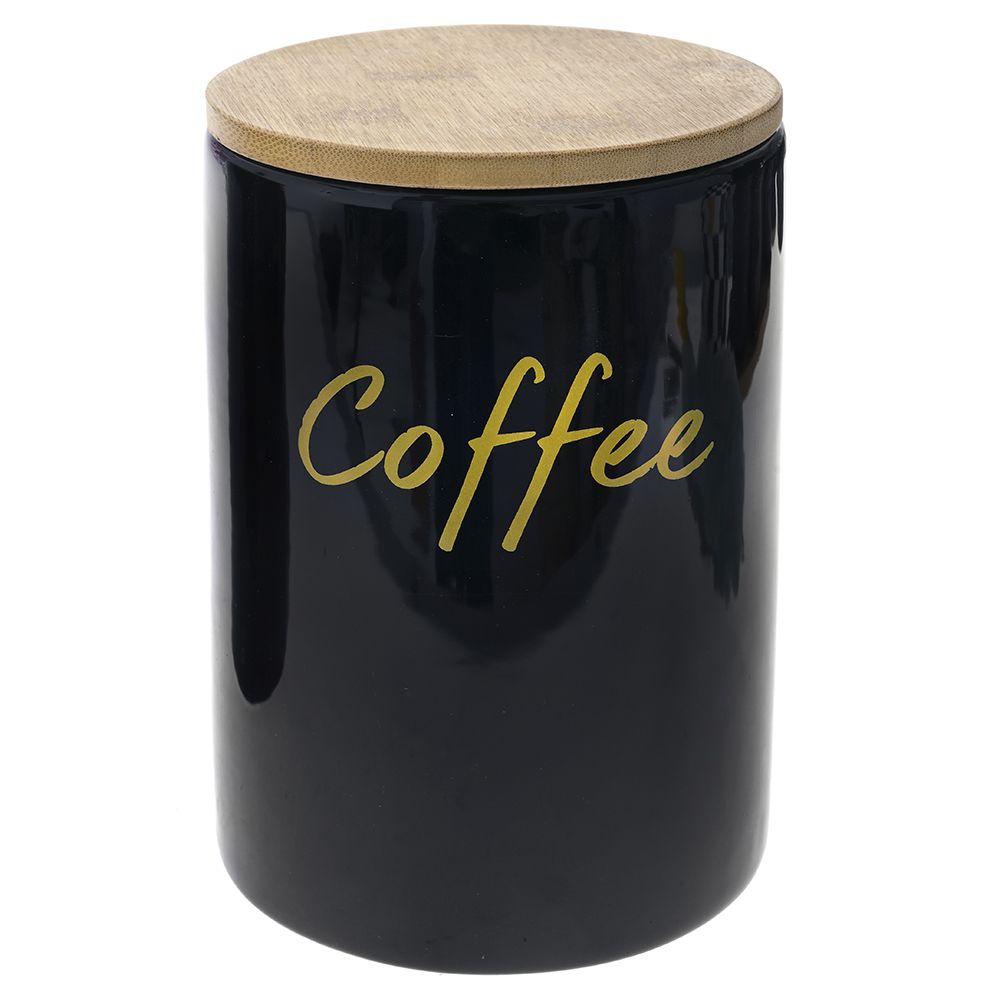 Μαύρο Κεραμικό Δοχείο Coffee με Μπαμπού Καπάκι 1100ml 12x12x17εκ.