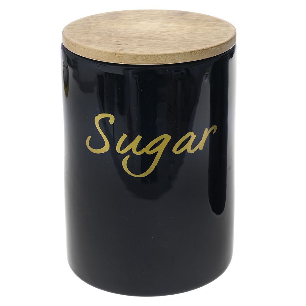 Μαύρο Κεραμικό Δοχείο Sugar με Μπαμπού Καπάκι 1100ml 12x12x17εκ.