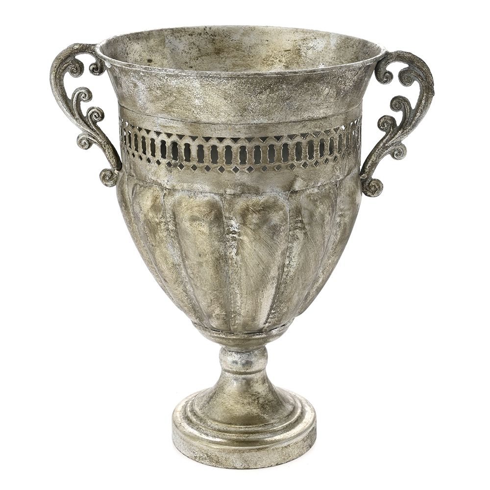 Ασημί Αντικέ Μεταλλικός Αμφορέας 33x26x34εκ.