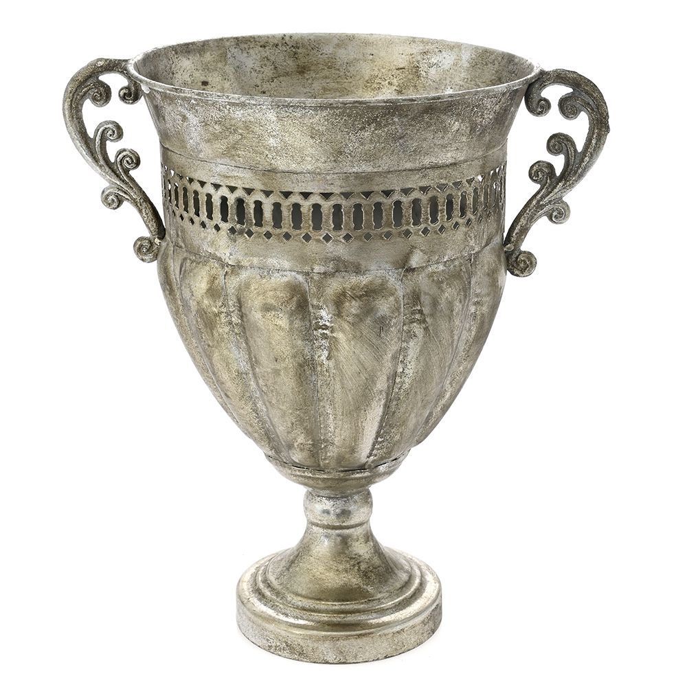 Ασημί Αντικέ Μεταλλικός Αμφορέας 29x22x32εκ.