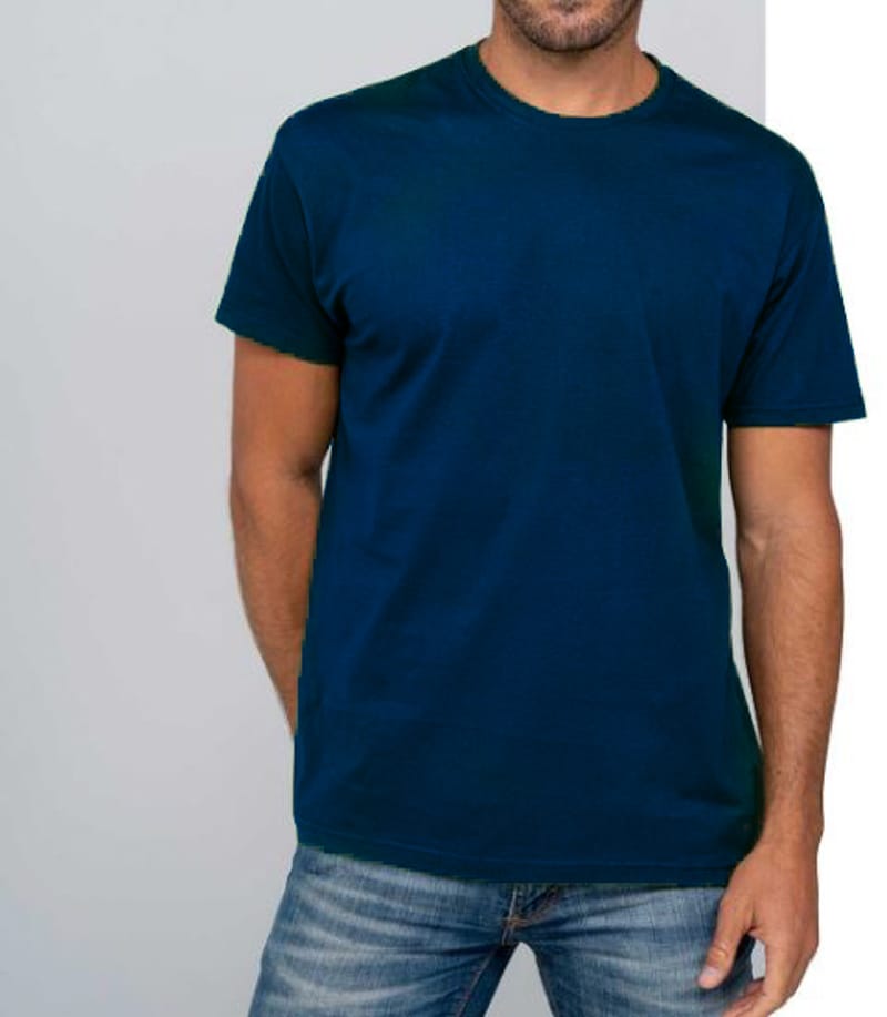 Μονόχρωμο μπλουζάκι Blue Navy με κοντό μανίκι και στρογγυλάδα στο λαιμό, 100% βαμβάκι