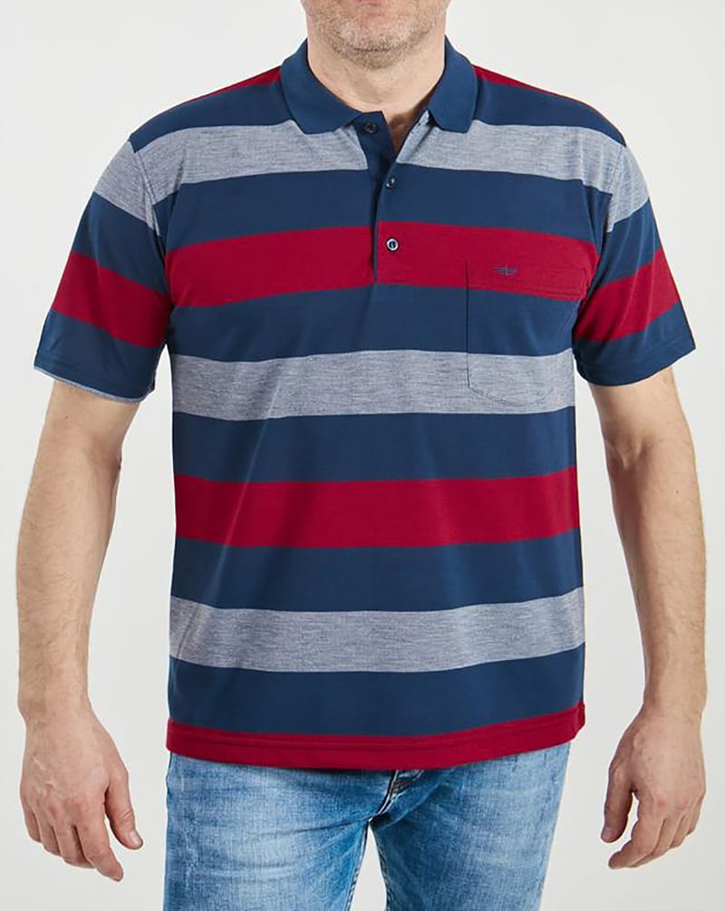 Polo μπλουζάκι piqué 100%βαμβάκι,ριγέ Γκρι-Μπλε-Μπορντό,τσέπη