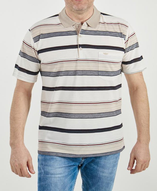 Polo μπλουζάκι piqué  100%βαμβάκι,ριγέ στα χρωματα της άμμου,τσέπη