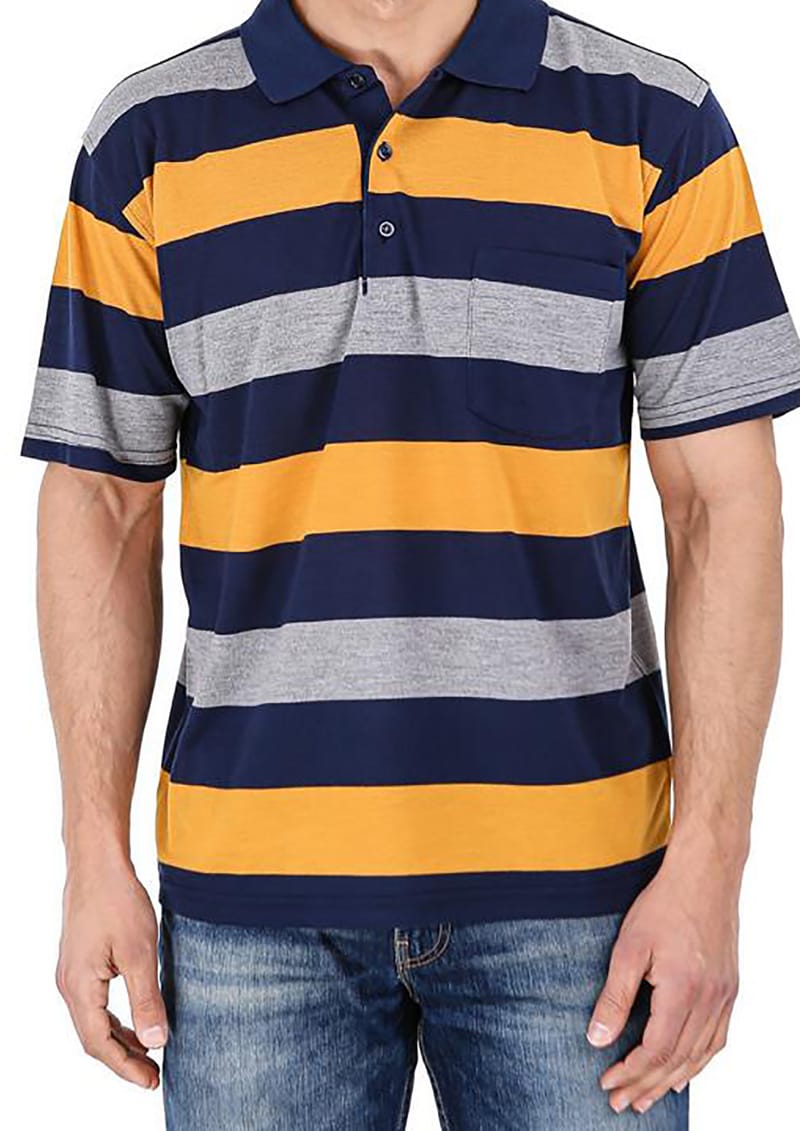 Polo μπλουζάκι piqué  100%βαμβάκι,ριγέ Γκρι-Μπλε-κροκί,τσέπη