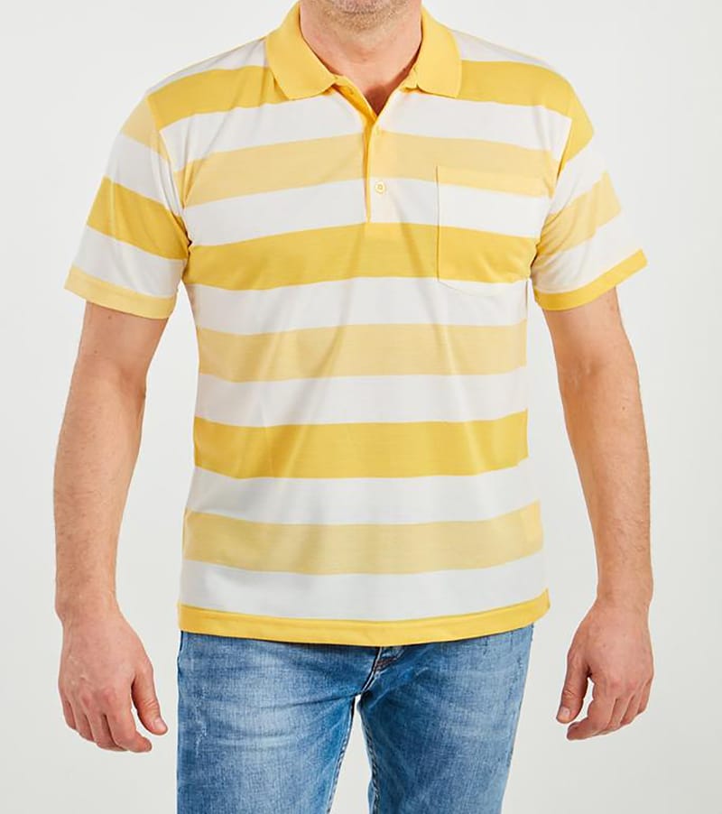Polo μπλουζάκι piqué  100%βαμβάκι,ριγέ Κίτρινο-Λευκό,τσέπη