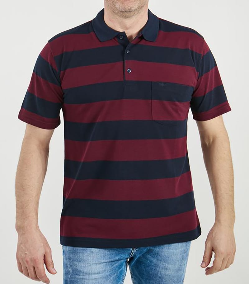 Polo μπλουζάκι piqué  100%βαμβάκι,ριγέ Μπλε-Μπορντό,τσέπη