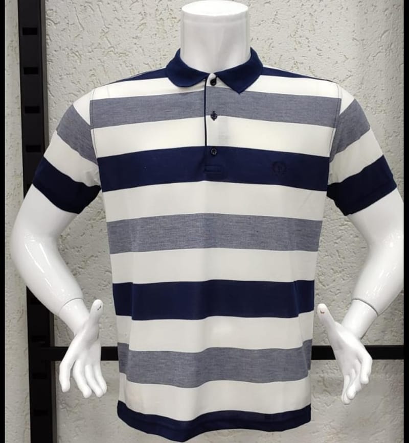 Polo μπλουζάκι piqué 100%βαμβάκι,ριγέ Μπλε-Λευκό-Γκρι