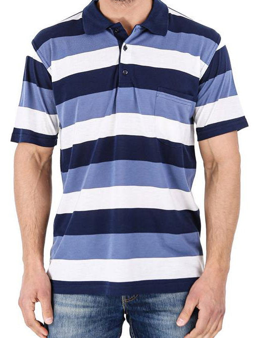 Polo μπλουζάκι jersey 100%βαμβάκι,ριγέ Μπλε-Γαλάζιο-Λευκό,τσέπη