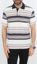 Polo μπλουζάκι jersey 100%βαμβάκι,Λευκό με ψιλές ρίγες Μπλε και κόκκινο ,τσέπη
