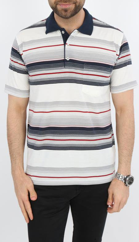 Polo μπλουζάκι jersey 100%βαμβάκι,Λευκό με ψιλές ρίγες Μπλε και κόκκινο ,τσέπη