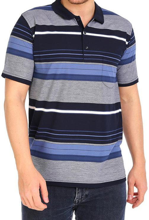 Polo μπλουζάκι jersey 100%βαμβάκι,Ριγέ με Μπλε,Γκρι και Γαλάζιο, ,τσέπη