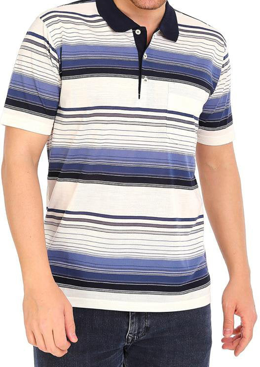 Polo μπλουζάκι jersey Λευκό με ψιλές ρίγες Μπλε και Γαλάζιο ,τσέπη