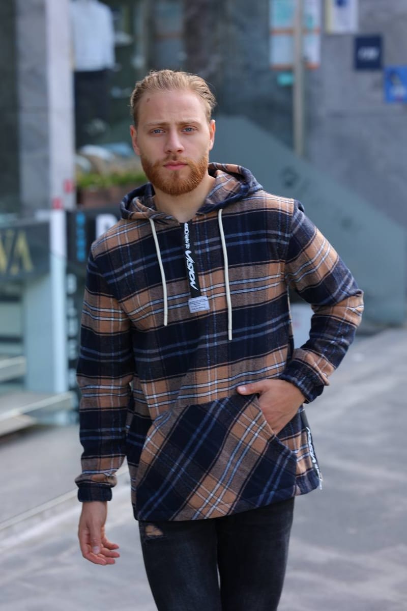 Hoodie με φερμουάρ 100% wool Μπλε Λαδομπέζ