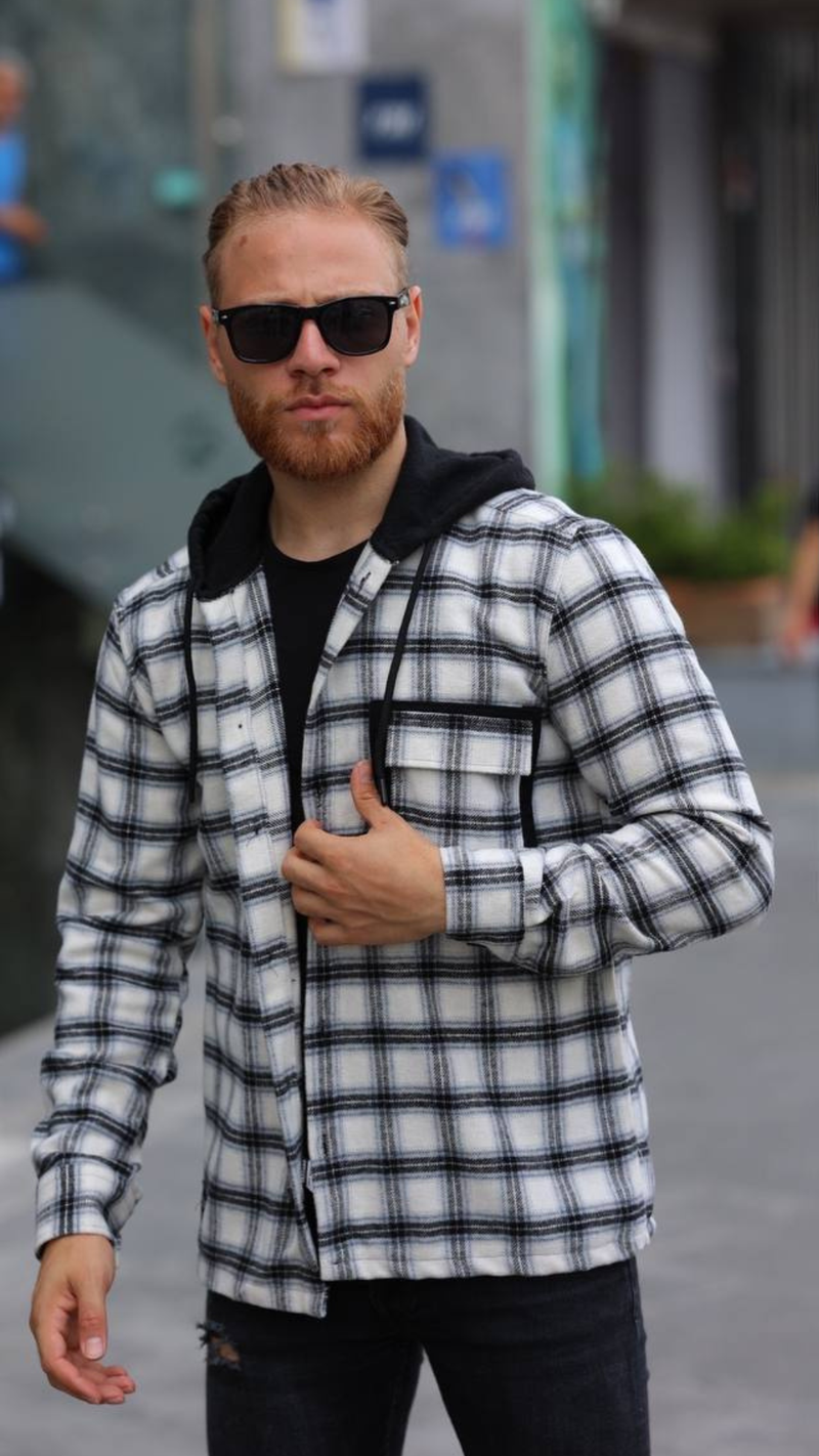 Sport πουκάμισο με κουκούλα White-Black 100% wool