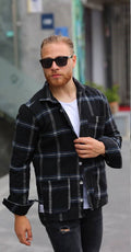Overshirt Μαύρο άσπρο με 3 τσέπες μπροστά 100% Wool