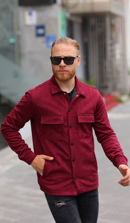 Overshirt Jacket μπορντό Βελούδο με 4 τσέπες