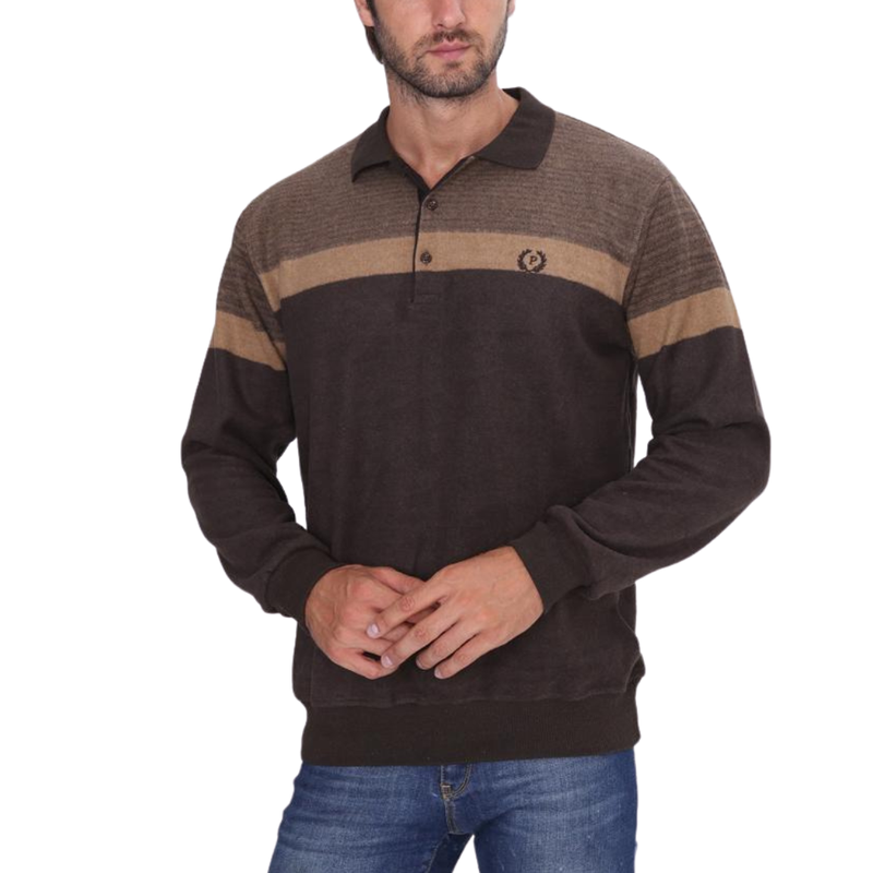 Μπλούζα Polo  Καφέ με Μπεζ ρίγες 100% cotton
