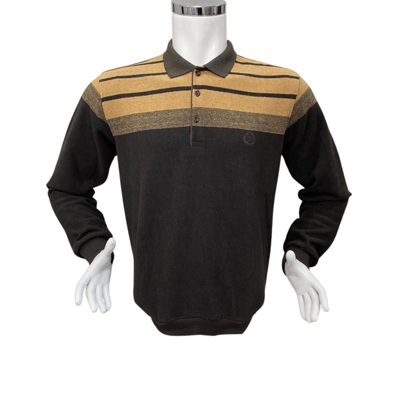 Μπλούζα Polo Καφέ με Μπεζ ρίγες 100% cotton