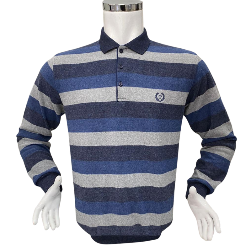 Μπλούζα Polo Μπλε, ρουα και γκρι ρίγες 100% cotton