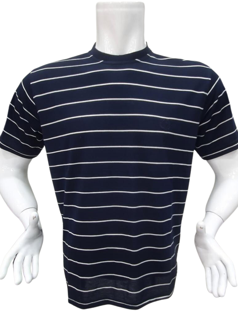 T-shirt pikque ριγέ μπλε με Λευκό 100% cotton