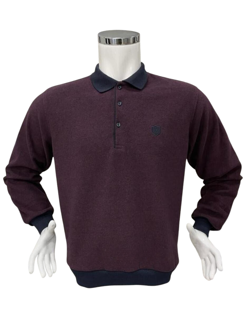 Ανδρική μπλούζα Polo  velvet σε Χρώμα Μπορντό με Μπλε γιακά σε regular εφαρμογή