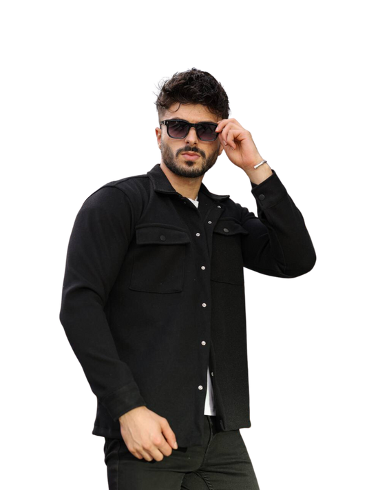 Overshirt Μαύρο με 2 τσέπες με καπάκια