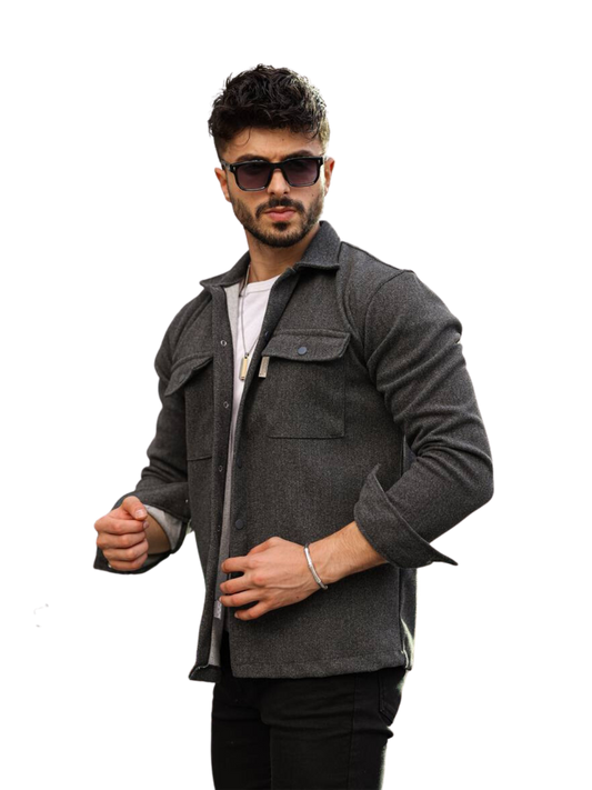 Overshirt Γκρι  με 2 τσέπες με καπάκια